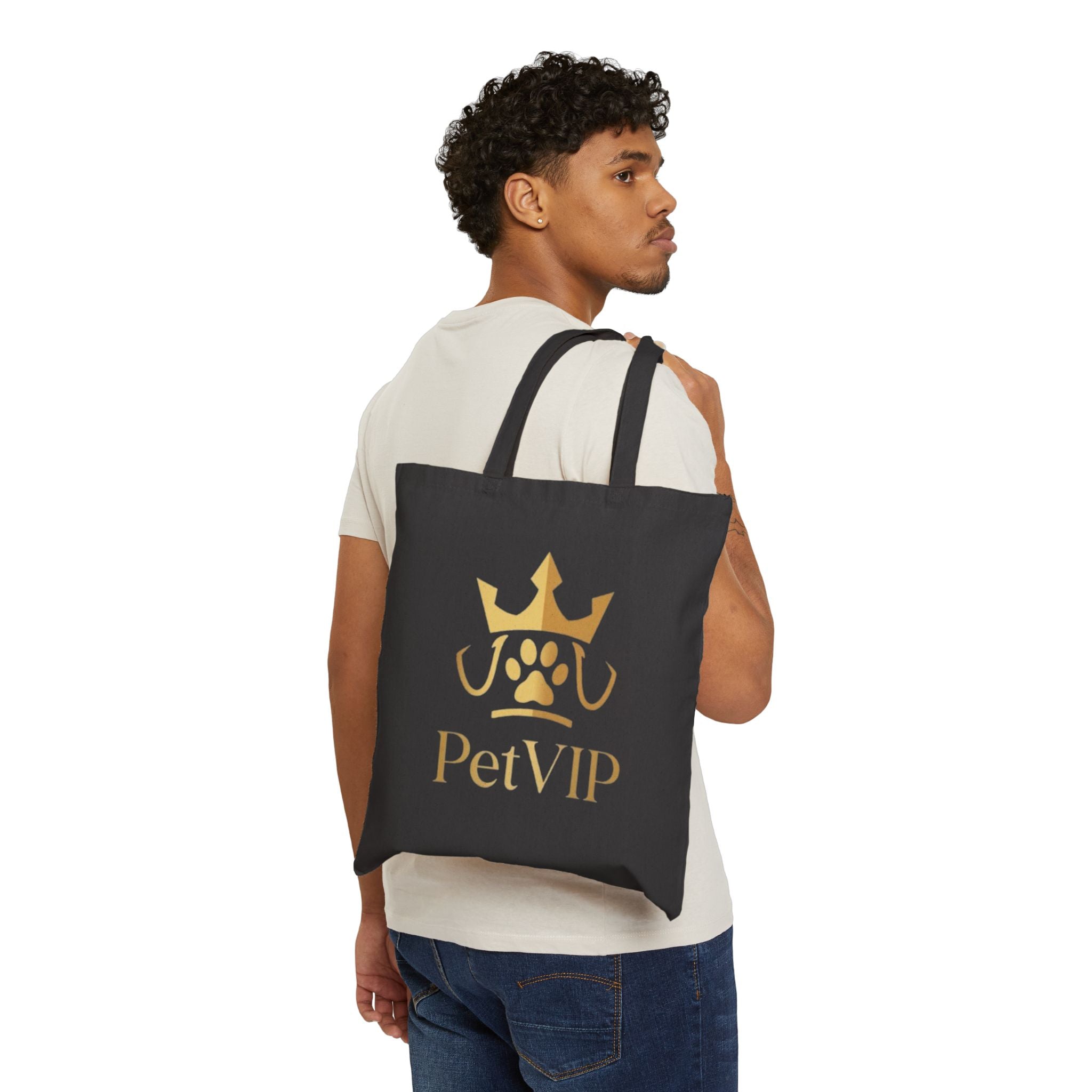 PetVIP Canvas Tote Bag | Gold Crown & Paw Print | Reusable Pet Parent Shopper