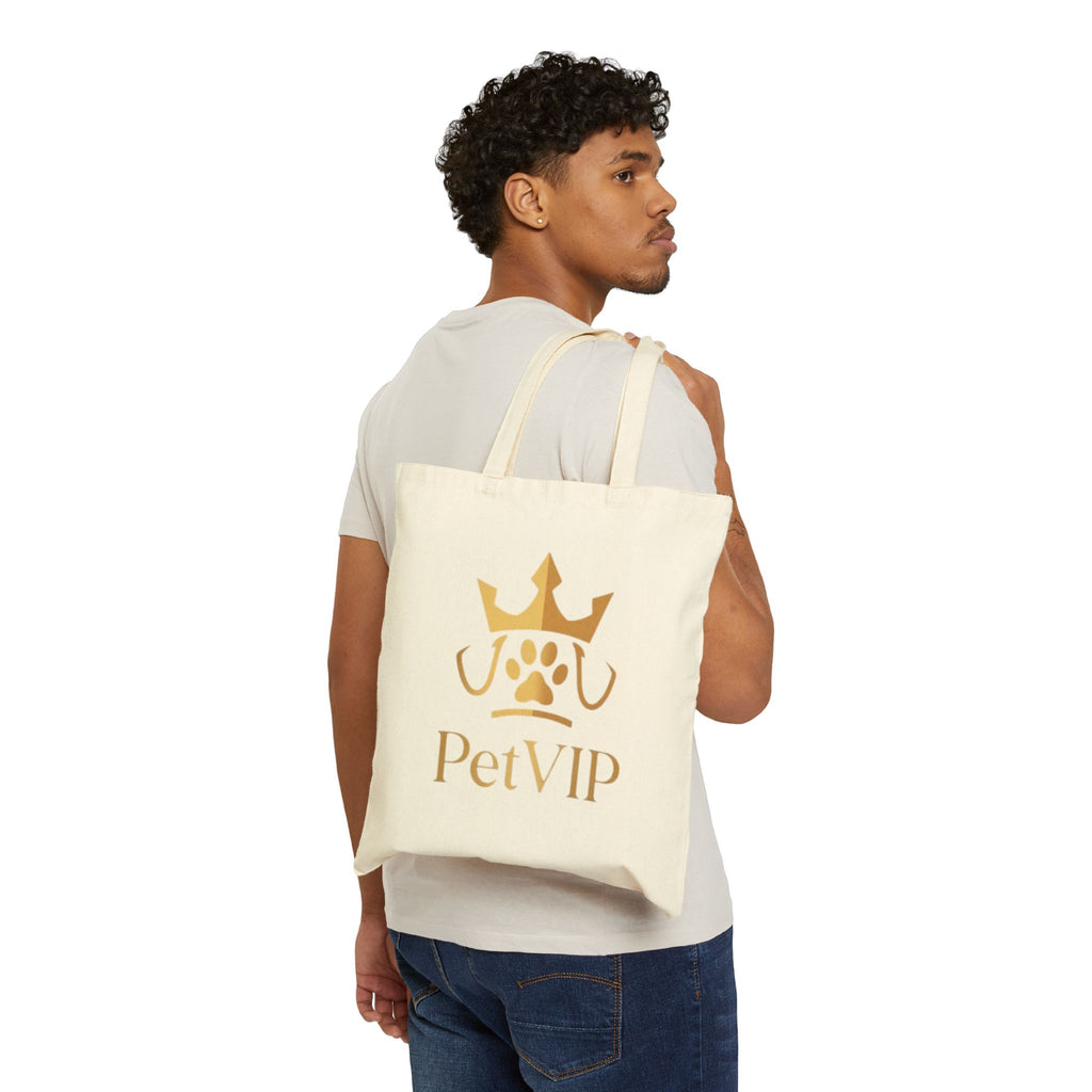 PetVIP Canvas Tote Bag | Gold Crown & Paw Print | Reusable Pet Parent Shopper